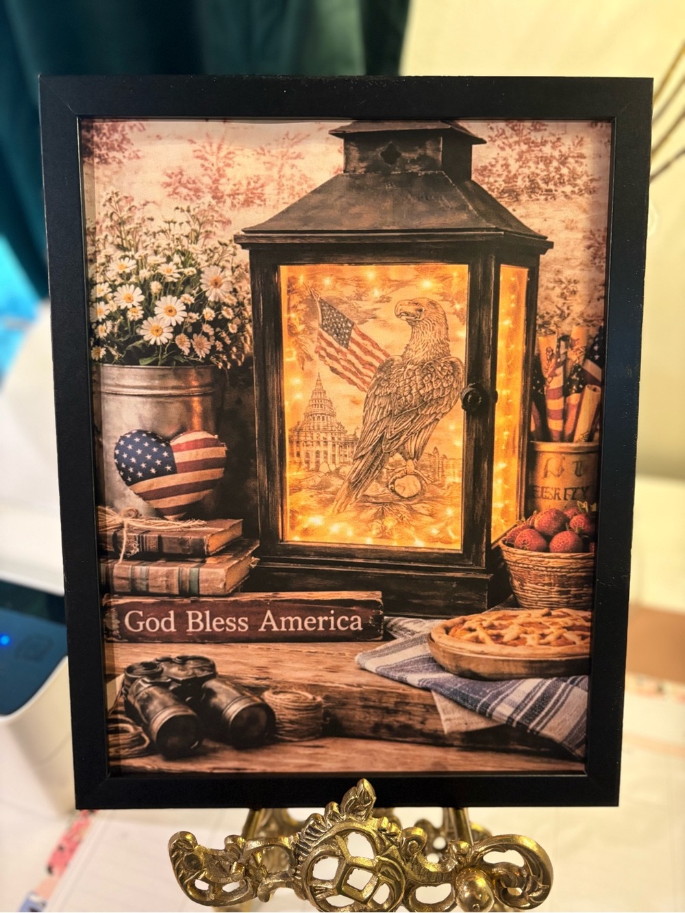 Patriotic Lantern Framed 8x10  Wall Art Print